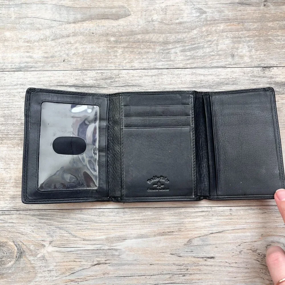 Boulden Ridge Leather Trifold Wallet Black ID Window Classic Slim Vintage Soft